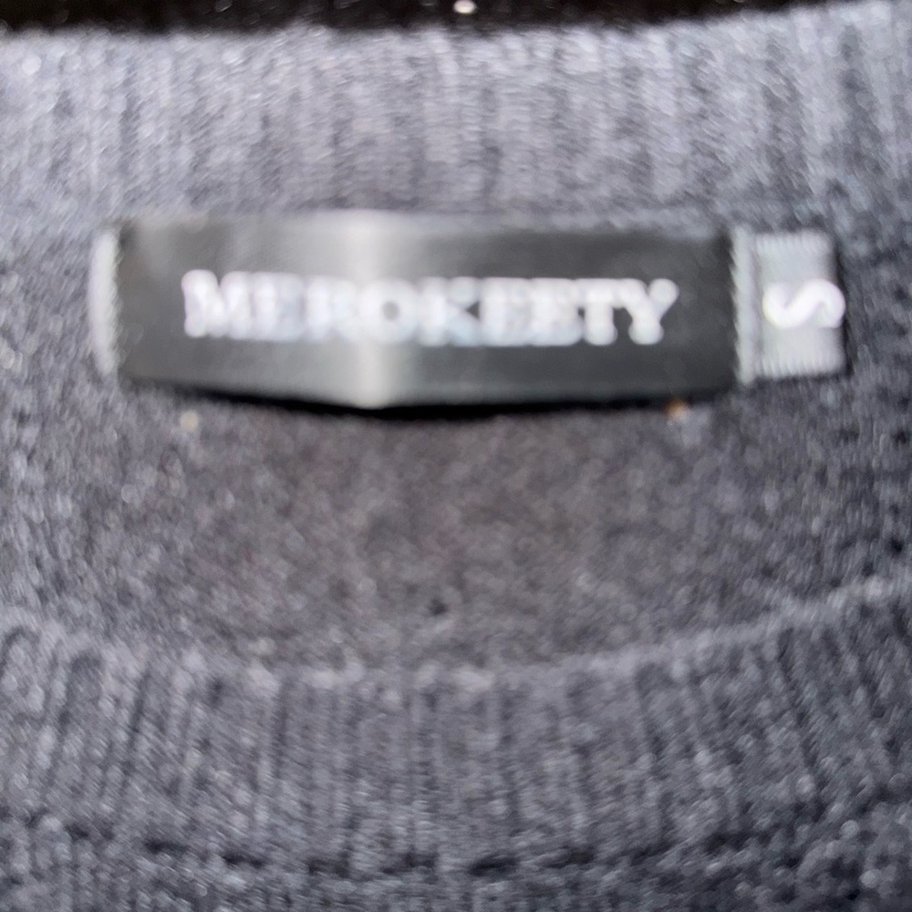 Merokeety Black Puff Sleeve Pointelle Knit Sweater Top Small - Picture 2 of 8